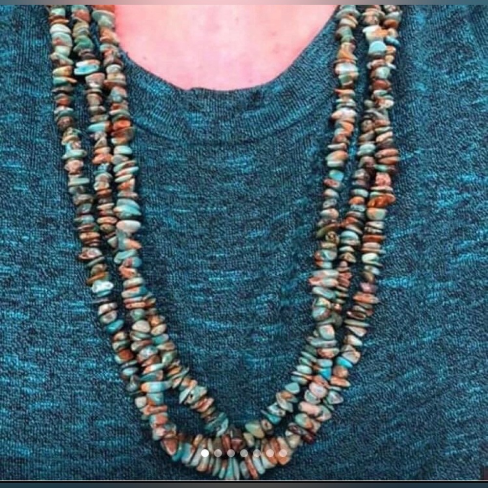 Sasspurilla 3 strand sterling & stabilized Kingman turquoise nugget necklace